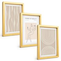 BILDER SET 3er Set - 20x30 cm Goldrahmen - Abstrakte Boho-Dekorationen - Goldfarben, Kunststoff (20/30cm) - TULUP