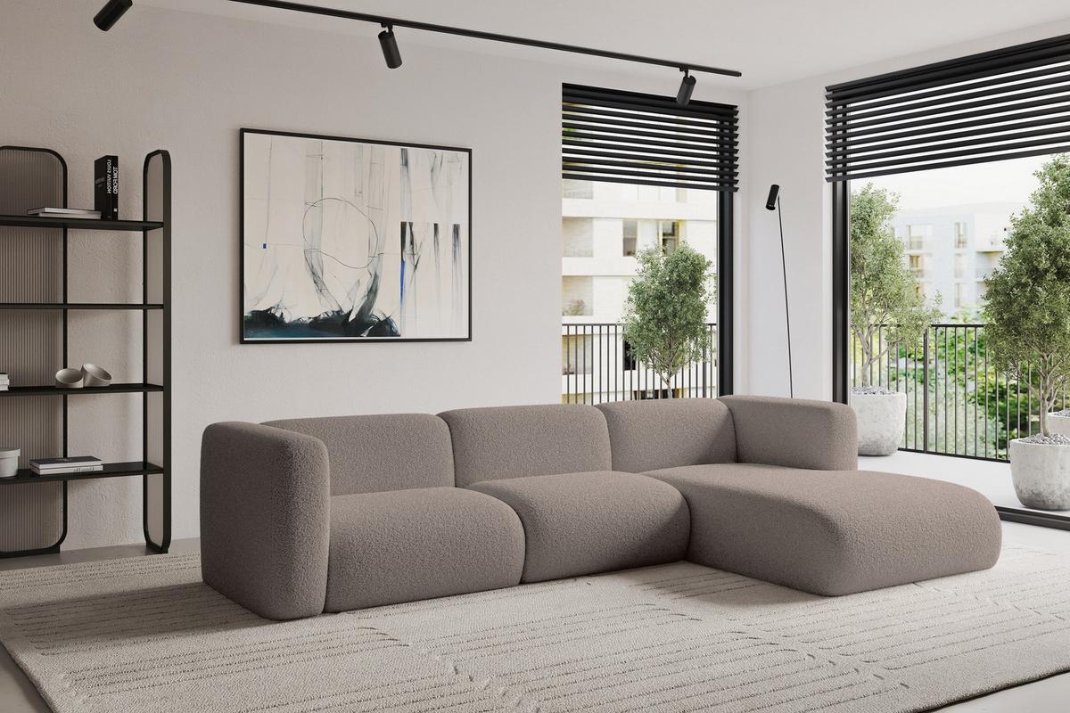 ECKSOFA Ottomane Rechts MIRA-L1 227x179x89 Braun Bouclé - Dunkelbraun/Schwarz, Holzwerkstoff/Kunststoff (227/179cm) - ALTDECOR