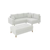 ECKSOFA inkl. Hocker Henrik Weiß Boucle - Ottomane rechts - Weiß/Braun, Holz/Textil (231/161cm) - S-Style Möbel