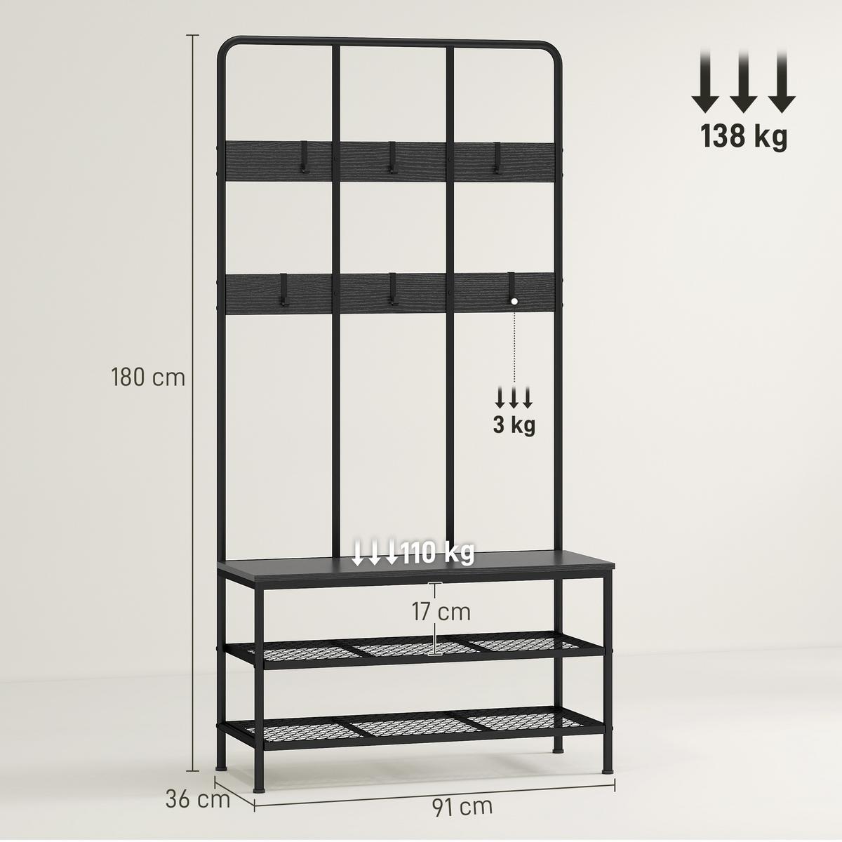 GARDEROBENSTÄNDER Metall Spanplatte Schwarz - Schwarz, Holzwerkstoff/Metall (36/180/91cm) - HOMCOM