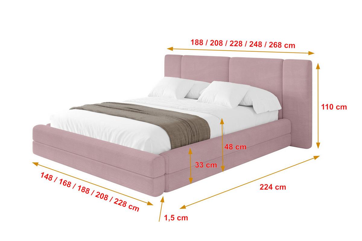 POLSTERBETT mit Bettkasten und Lattenrost, Bett mit Matratze H3/H4 - TEVO 140x200 Rosa - Rosa, Holzwerkstoff/Textil (140/200cm) - ALTDECOR