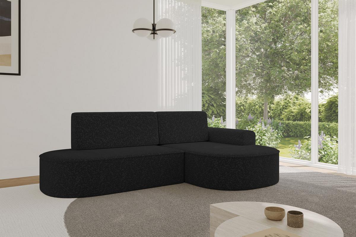 ECKSOFA mit Schlaffunktion und Bettkasten Ottomane Rechts MARI-L1-S - 283x167x73 cm Schwarz Tissu - Schwarz, Holzwerkstoff/Kunststoff (167/283cm) - ALTDECOR