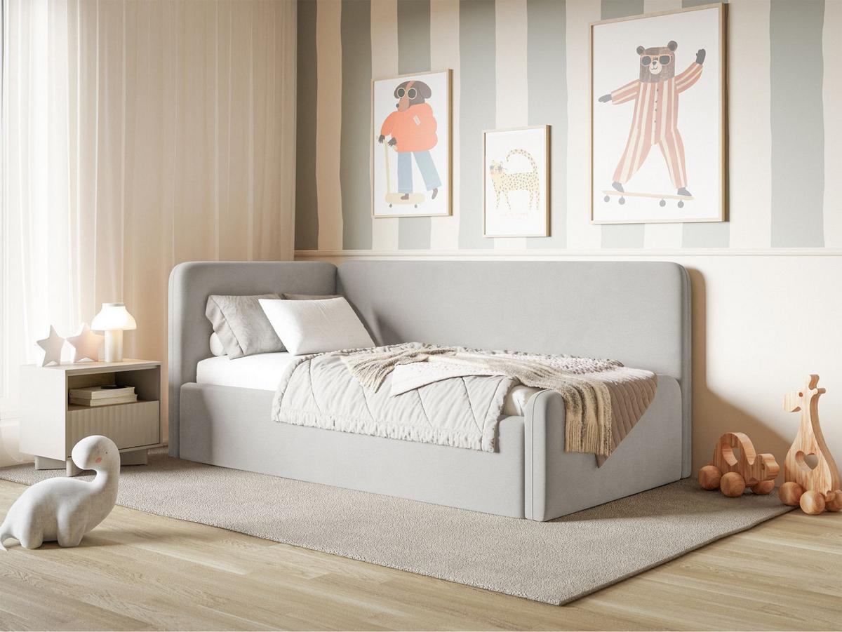 JUGENDBETT Fanko Samt Hellgrau 90x200 cm - Hellgrau/Schwarz, Kunststoff/Textil (90/200cm) - Selsey