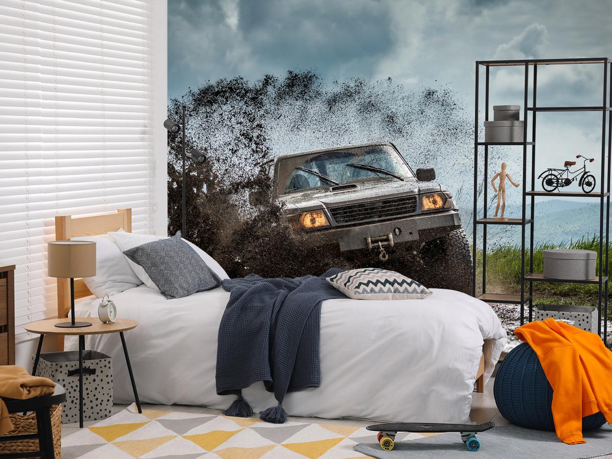 FOTOTAPETE für Jugendzimmer Jeep Schlammiges Bergterrain 100x70 - Schwarz/Braun, Papier (100/70cm) - Muralo