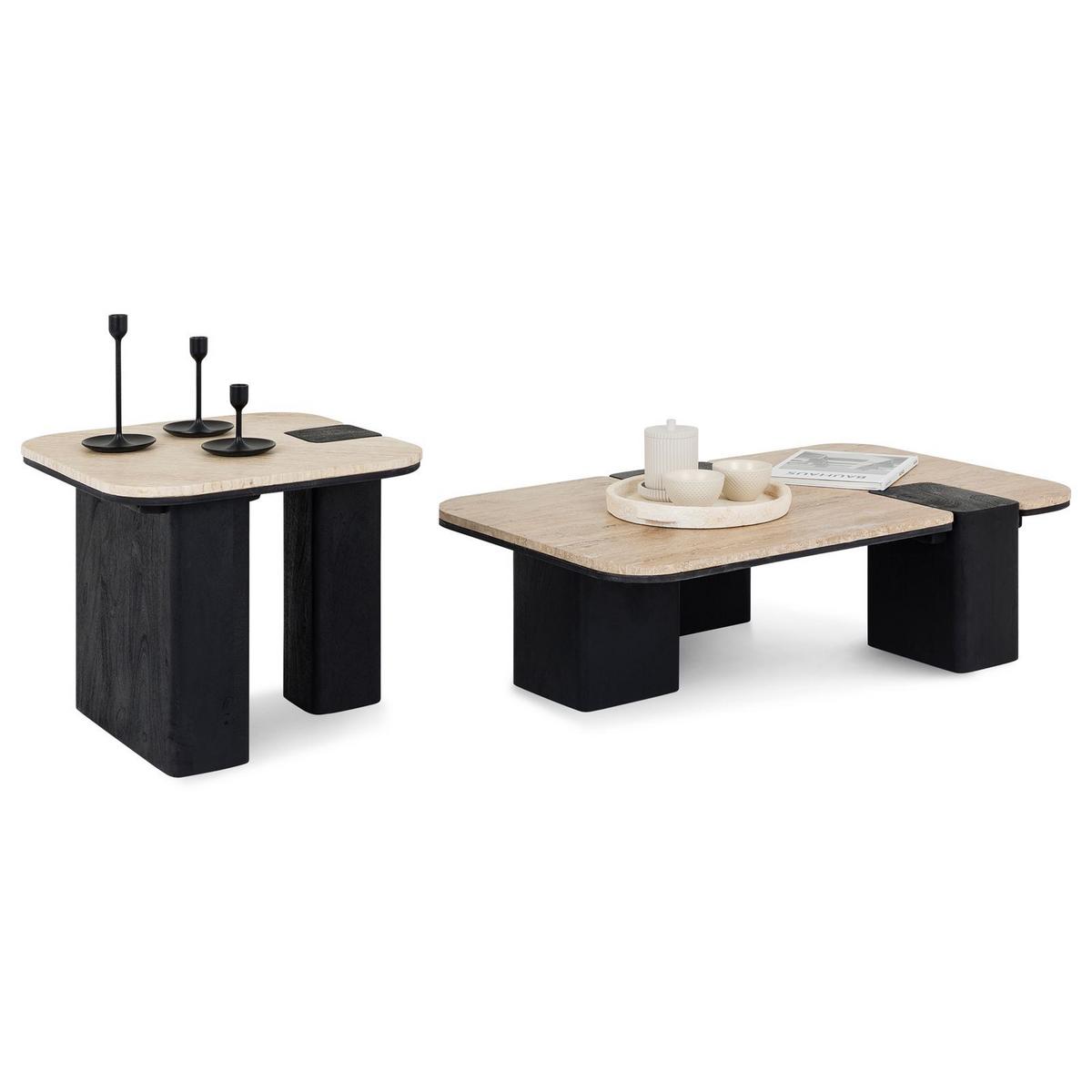 COUCHTISCHSET SURAT/DELHI 2er Set beige/schwarz - Beige/Schwarz, Holz/Naturmaterialen (60/100/27cm) - IDIMEX
