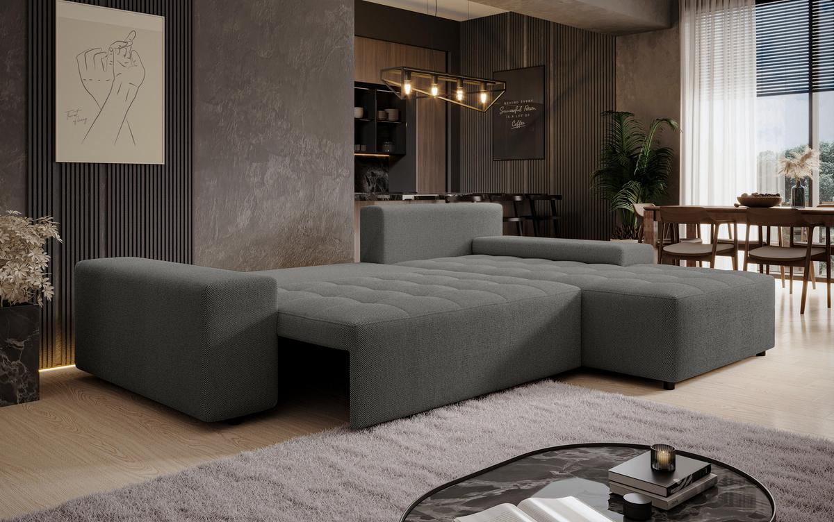 ECKSOFA L Form Alvorada Dunkelgrün 280/184/88 cm – modernes Sofa fürs Wohnzimmer - Dunkelgrün/Schwarz, Kunststoff/Textil (280/184cm) - AX Living