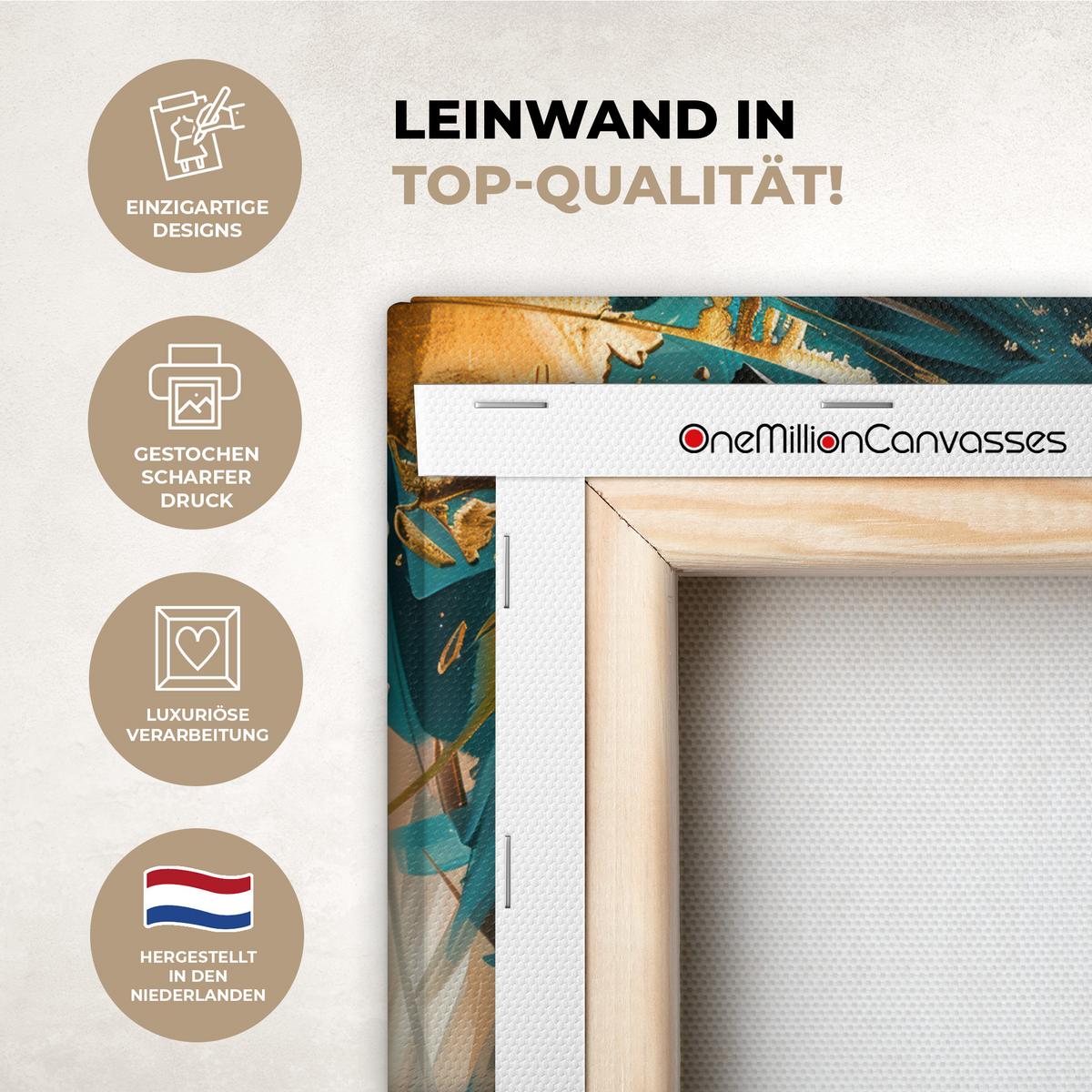 LEINWANDBILD Frau - Porträt - Gold - Luxus - Blau Deko Wohnzimmer 20x30 cm - Türkis, Textil (20/30cm) - MuchoWow