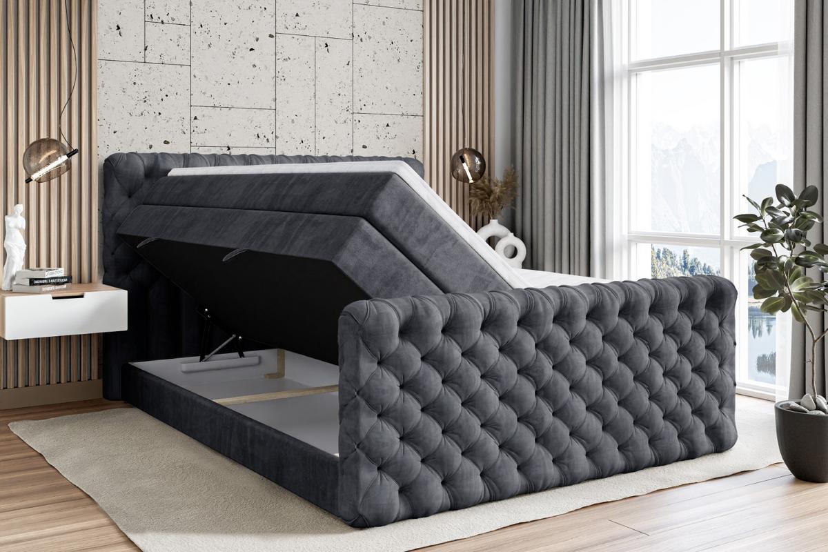 BOXSPRINGBETT BOXI8-Z KING - 140x200 - H3/H4 - Dunkelgrau - Dunkelgrau, Holzwerkstoff (140/200cm) - ALTDECOR