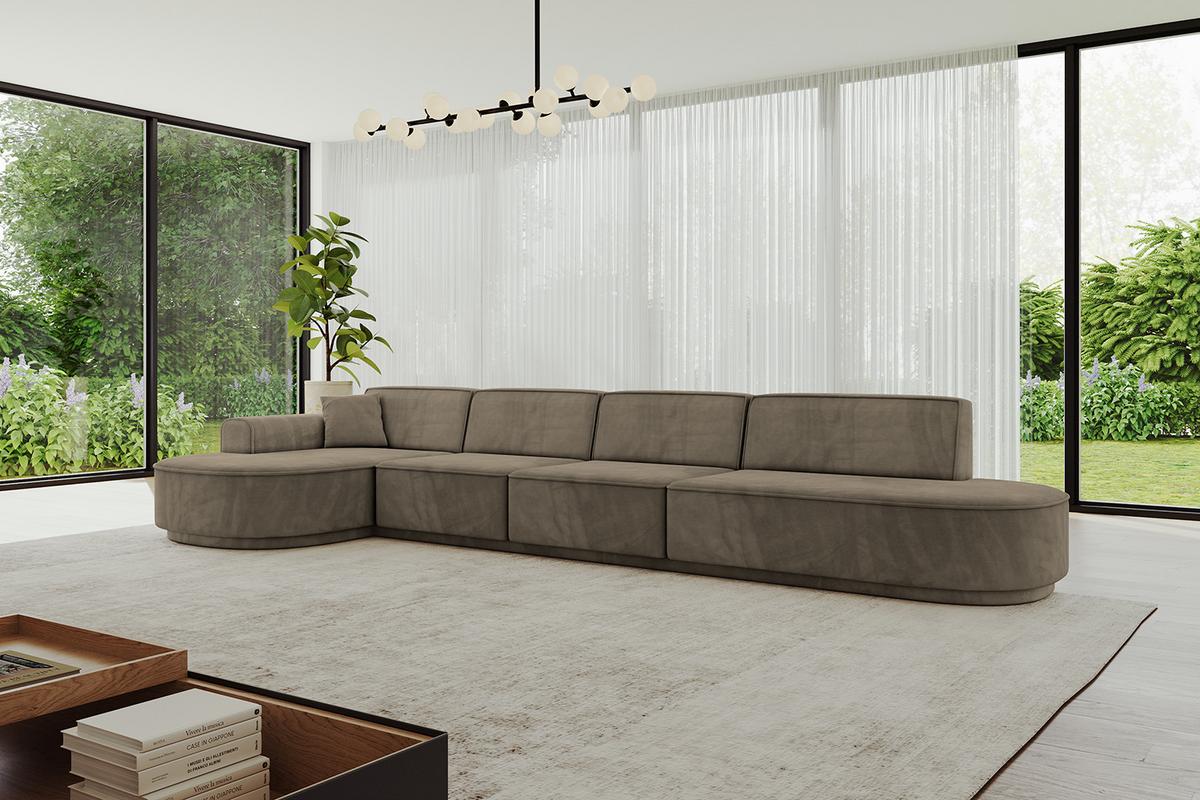 ECKSOFA Ottomane Links MARI-L3-v3 - 413x171x83 cm Dunkelbraun Velours - Dunkelbraun/Schwarz, Holzwerkstoff/Kunststoff (413/171cm) - ALTDECOR