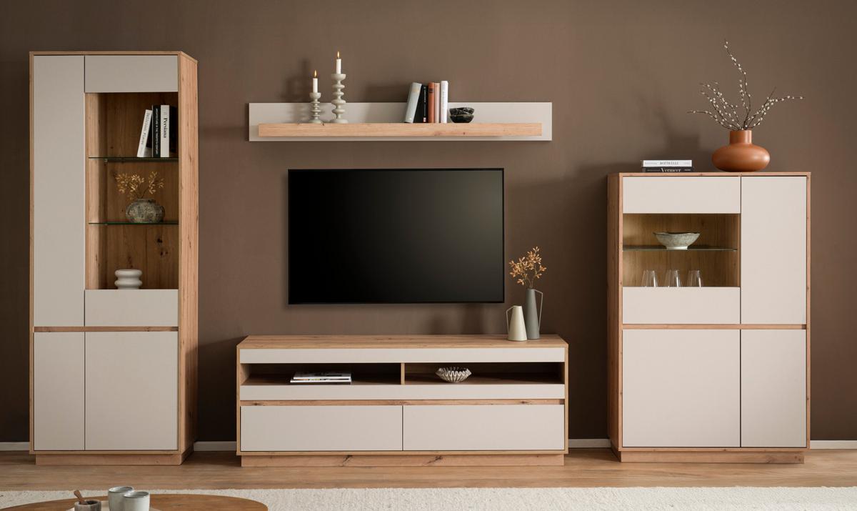 VITRINE Kaschmir, Eiche Artisan 75 cm, Highboard mit Soft-Close - Kaschmir/Eiche Artisan, Glas/Holzwerkstoff (75/144/40cm) - Furn.Design