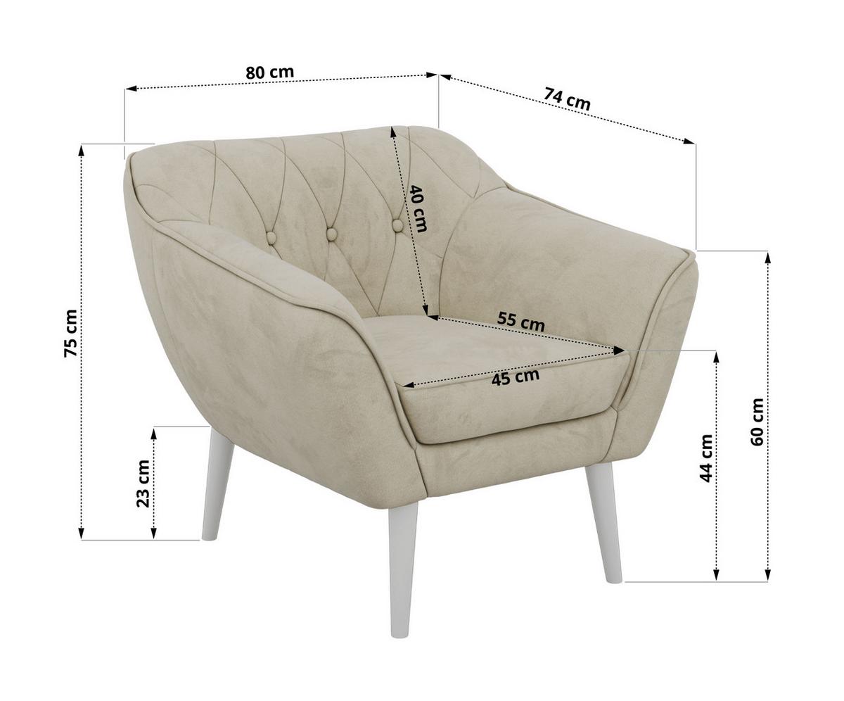SESSEL PIRS - Beige Velvet - Weiße Beine - Beige/Weiß, Holzwerkstoff/Textil (80/75/74cm) - MKS