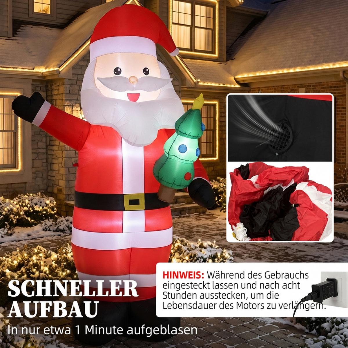 AUFBLASBARER-WEIHNACHTSMANN Polyester Rot - Rot, Textil (78/243/150cm) - Outsunny