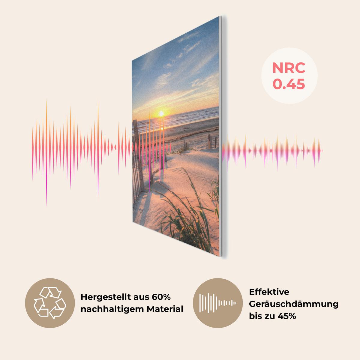 AKUSTIKBILD Strand - Meer - Düne - Sonnenuntergang - Landschaft Wanddeko 60x90 cm - Beige, Kunststoff (60/90/0.9cm) - MuchoWow