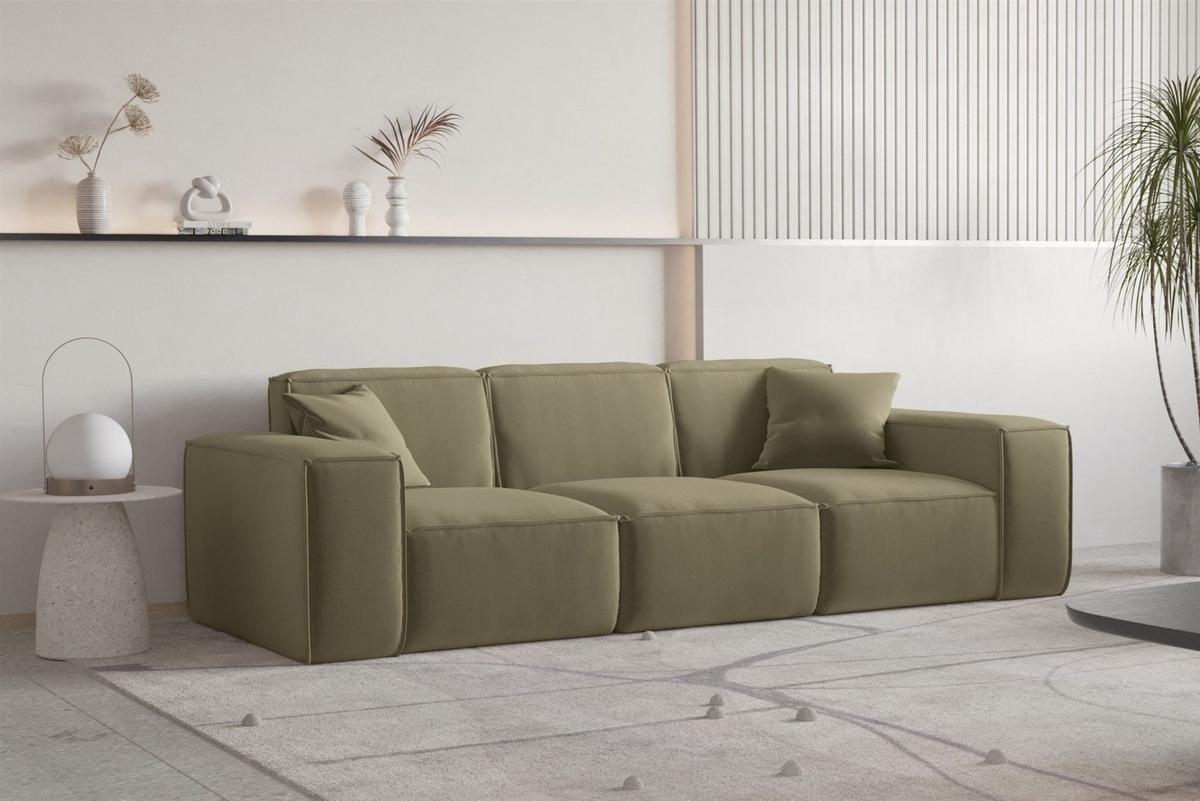 SOFA Celes Premium 3-sitzer Opera Velvet - Olivgrün, Holzwerkstoff/Textil (225/73/88cm) - Fun Möbel