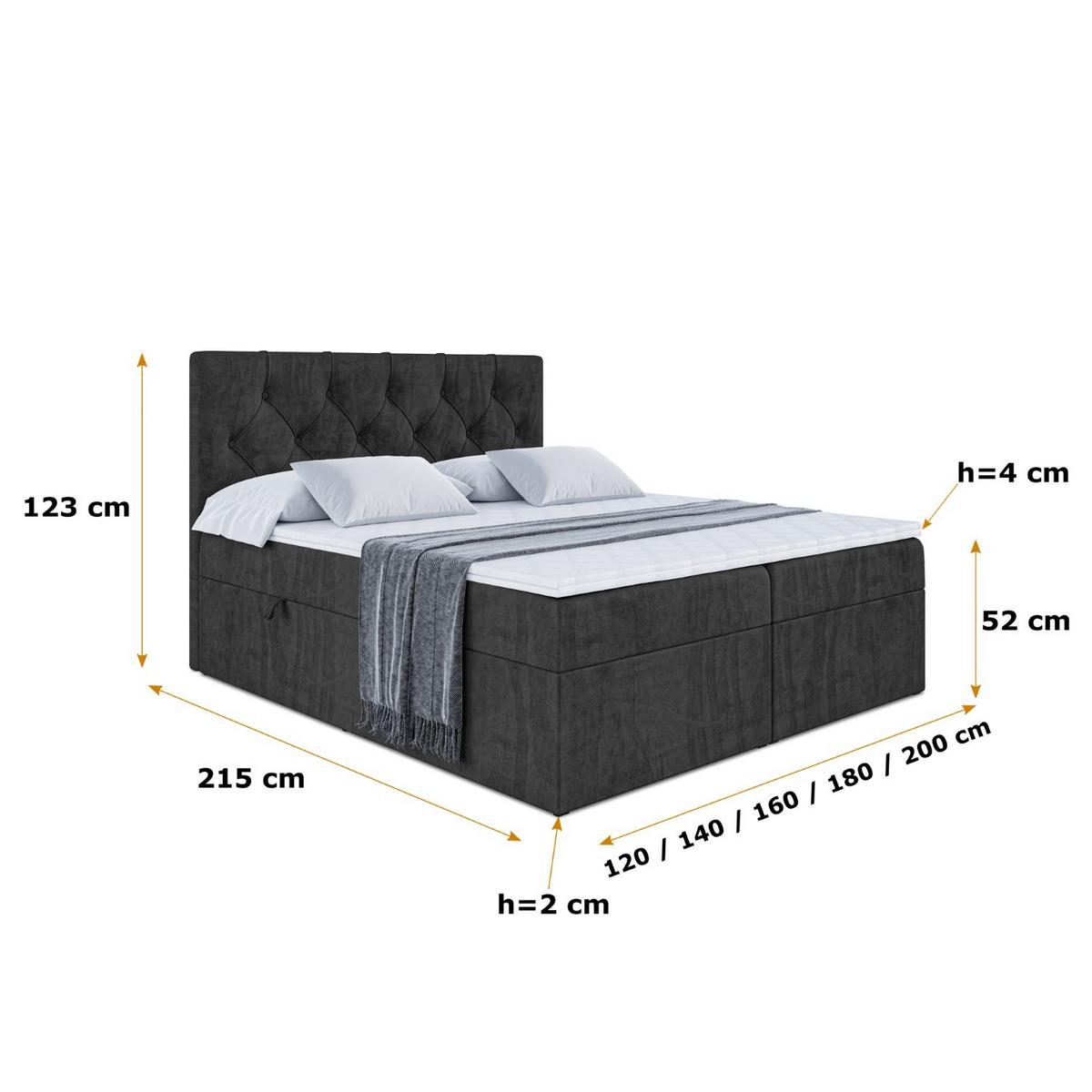 BOXBETT mit Matratze H3 und Lattenrost - MIRAGE - 140x200 Schwarz - Schwarz, Holzwerkstoff (140/200cm) - ALTDECOR
