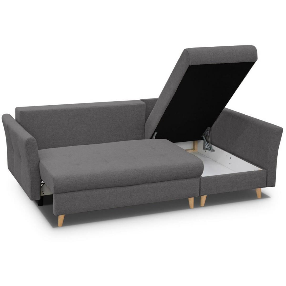 ECKSCHLAFSOFA Neron mit 2 Bettkasten und Beine in Buchefarbe, Dunkelgrau, rechts - Dunkelgrau/Buchefarben, Textil (233/148cm) - Beautysofa