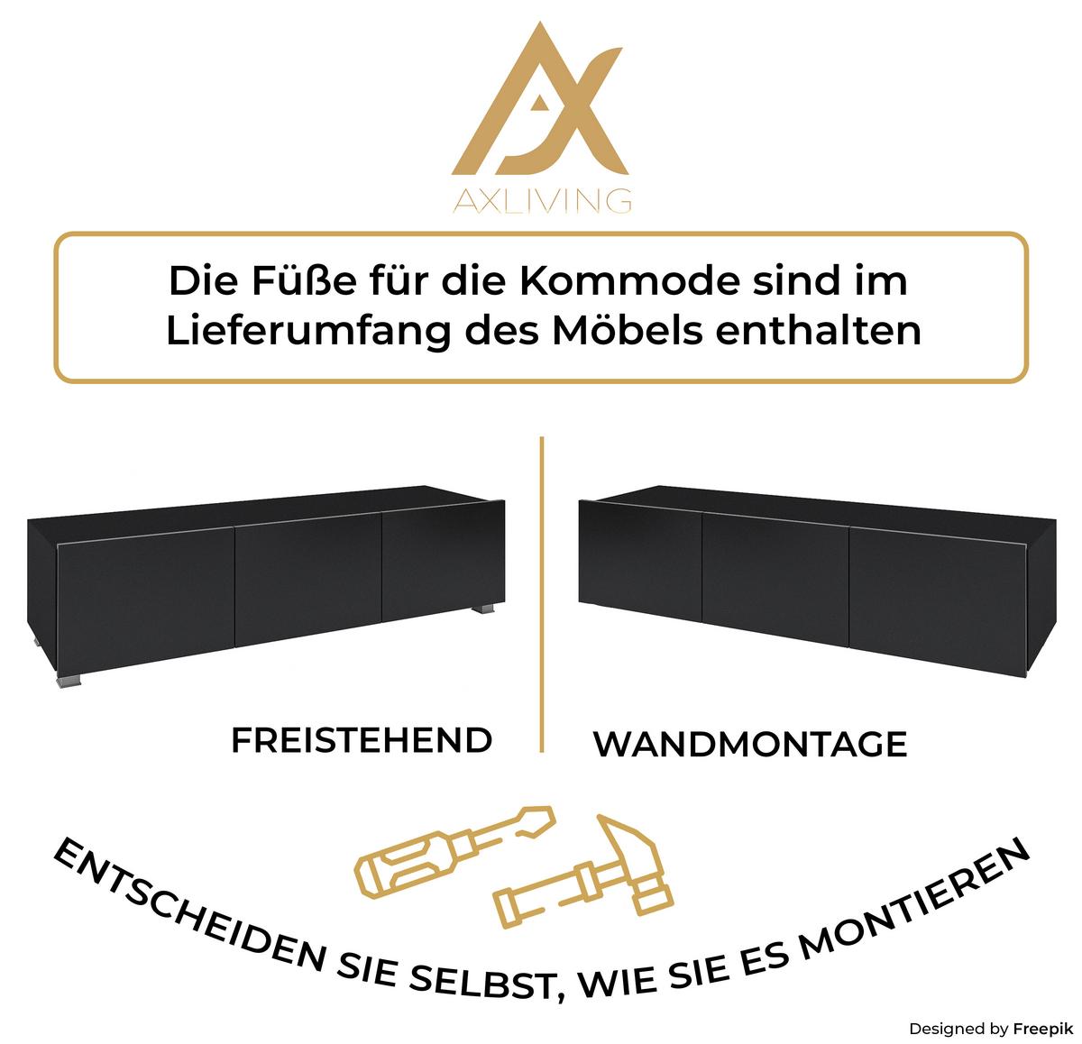 WOHNWAND Kossana 11 Schwarz 300/142/43 cm Design - Schwarz, Holzwerkstoff/Kunststoff (300/142/43cm) - AX Living