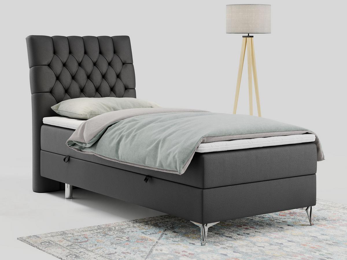 BOXBETT MILEN 90/200 Dunkelgrau Kunstleder - H4 - Links Seite - Dunkelgrau, Holz/Textil (90/200cm) - MKS