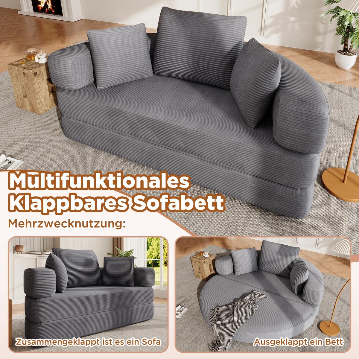 SOFABETT Klappbares Gästebett & Modulares Sofa aus weichem Cord-Stoff - Grau, Textil (173/40/176cm) - Urban Meuble