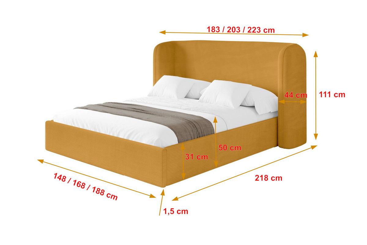 POLSTERBETT mit Bettkasten und Lattenrost, Boxbett ohne Matratze - ESTI 140x200 Senfgelb - Currygelb, Holzwerkstoff/Textil (140/200cm) - ALTDECOR