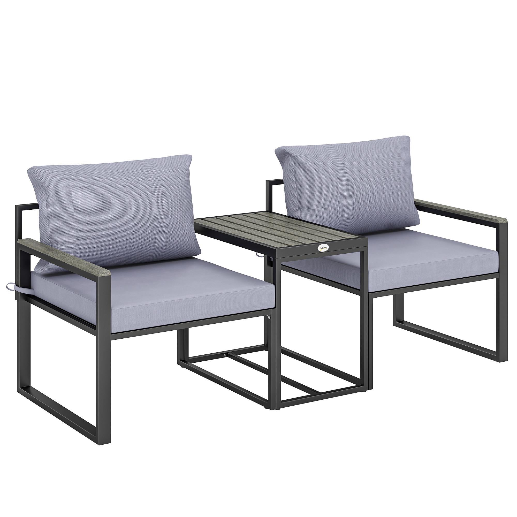 BALKONMÖBEL-SET 3er Set Stahl Polyester Grau - Grau, Textil/Metall - Outsunny