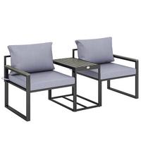 BALKONMÖBEL-SET 3er Set Stahl Polyester Grau - Grau, Textil/Metall - Outsunny