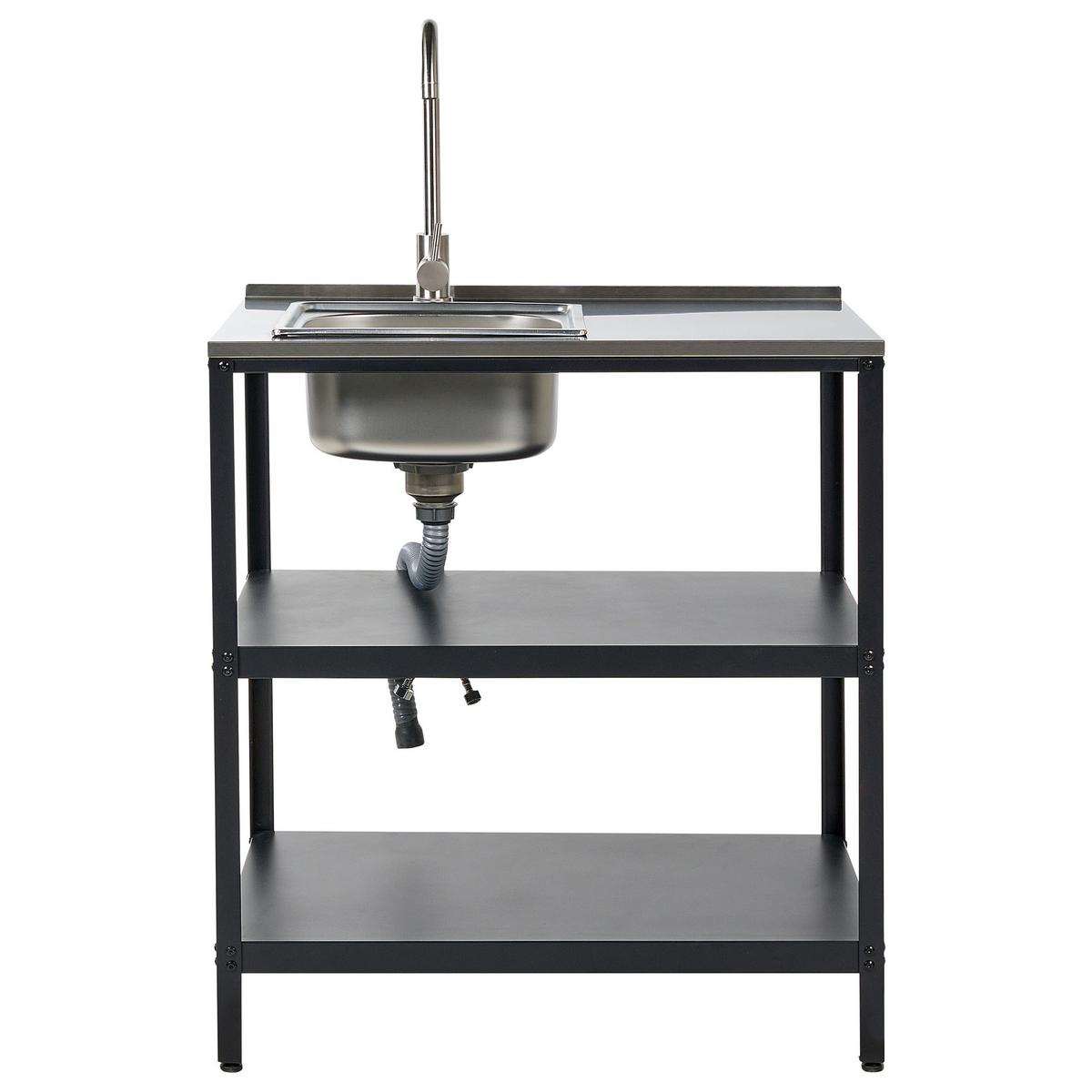 OUTDOOR-KÜCHENINSEL mit Spüle Stahl schwarz 80/50/92 cm Vilama - Silberfarben/Schwarz, Metall (80/90/50cm) - Beliani