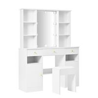 SCHMINKTISCH in Weiß mit Hollywood-LED & Spiegel - Weiß, Holzwerkstoff (110/151/40cm) - Urban Meuble