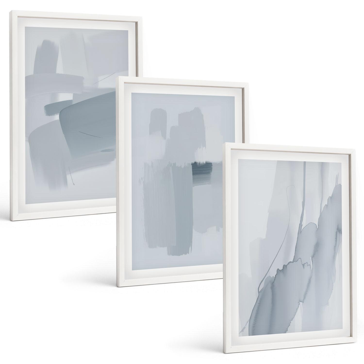 BILDER SET 3er Set - 40x60 cm Weißer Rahmen - Abstrakte Aquarellkunst - Weiß, Kunststoff (40/60cm) - TULUP