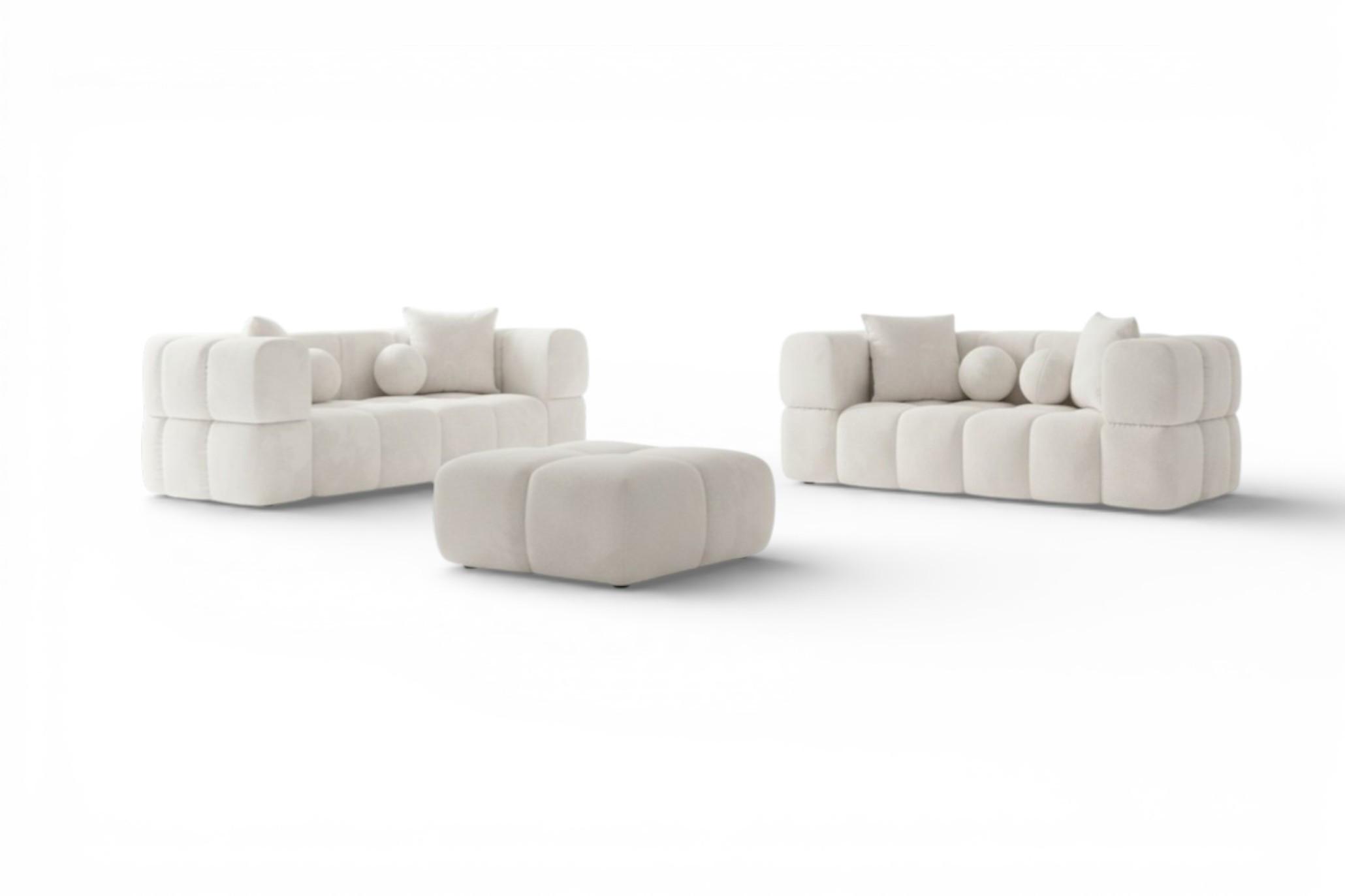 SOFASET Vega 3-2 Inkl. Hocker - Beige, Holzwerkstoff/Textil (250/77/103cm) - Fun Möbel