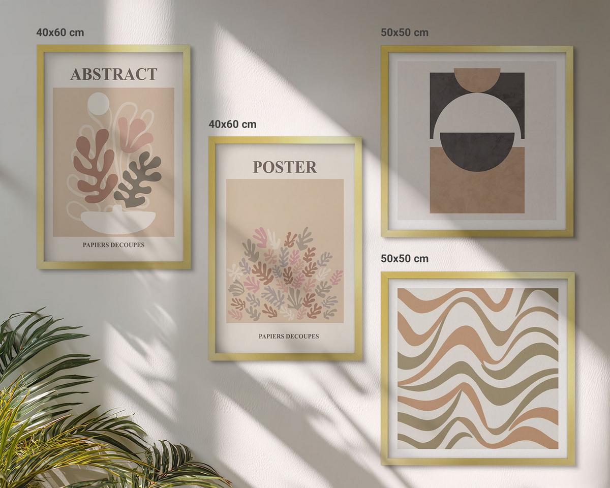 BILDER SET 4er Set - 50x50 cm & 40x60 cm Goldrahmen - Abstrakte Formenmuster - Goldfarben, Kunststoff (50/50cm) - TULUP