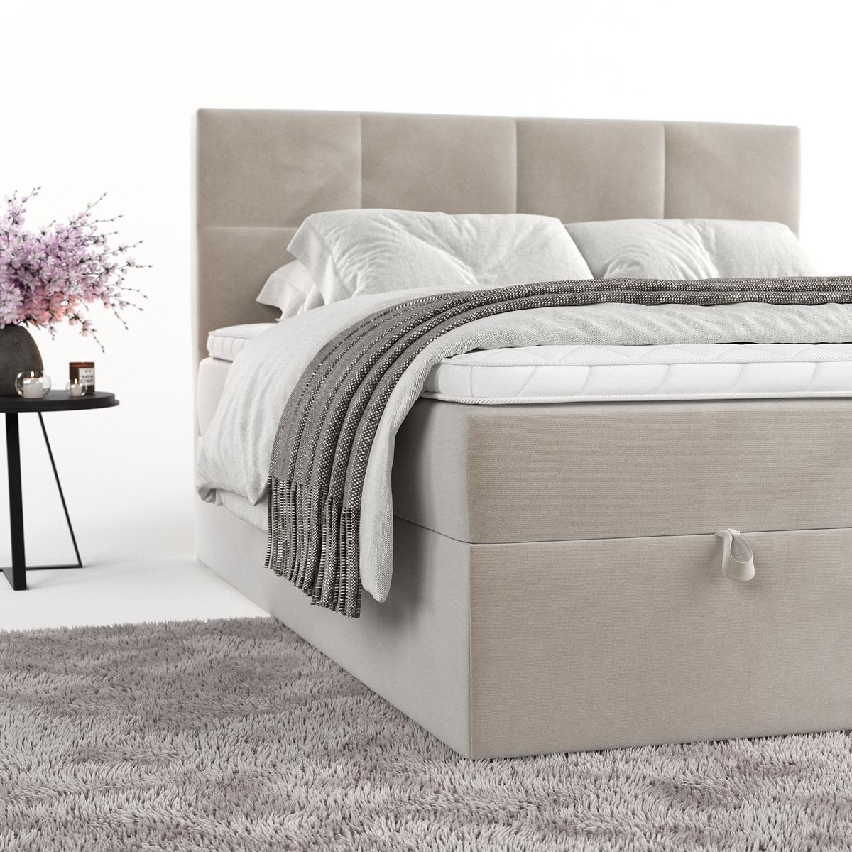 BOXBETT Velto 180/200 cm Hellbeige im Paros Stoff - Beige/Schwarz, Holz/Holzwerkstoff (180/200cm) - AltaBeds