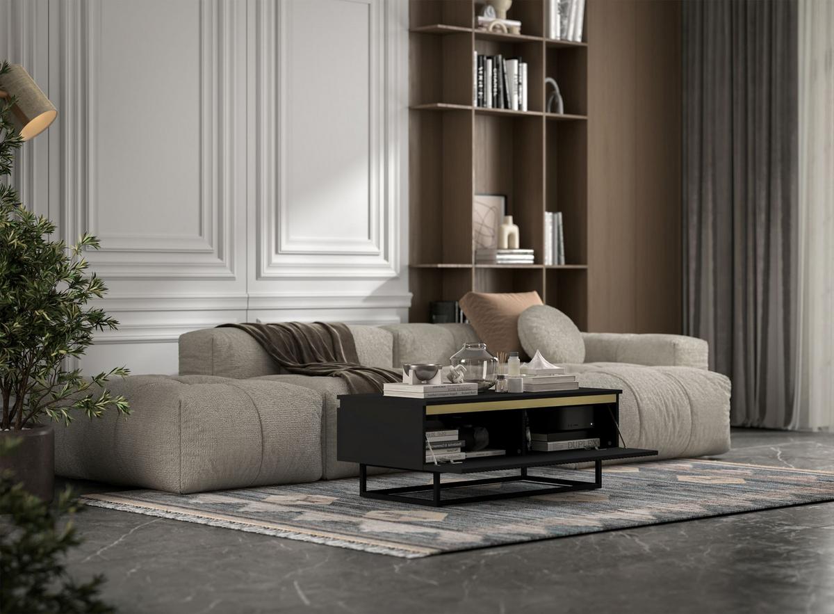 COUCHTISCH Selene Schwarz matt 109 cm mit Metallrahmen - Schwarz, Holzwerkstoff/Metall (50/109/39cm) - Meble Lindner