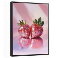 LEINWAND Bilder mit Rahmen - Disco - Obst - Glitzer - Erdbeere - 30x40 - Pink, Textil (30/40cm) - MuchoWow