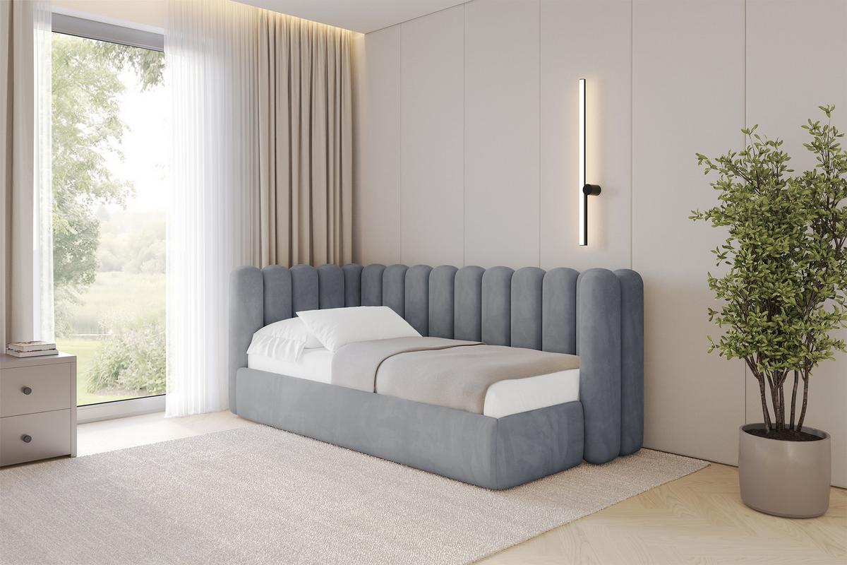 EINZELLBETT Jugendbett mit Bettkasten und Matratze H3/H4, Rechts - HUGY 100x200 Grau - Grau, Holzwerkstoff/Textil (100/200cm) - ALTDECOR
