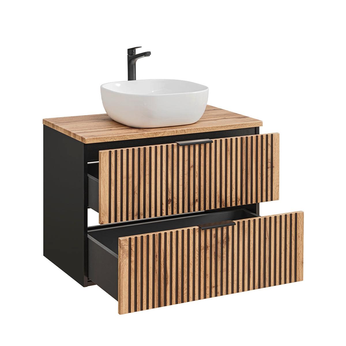 WASCHTISCH 80.6cm Gaia Holz in Eichenoptik und Schwarz - Schwarz, Holzwerkstoff (80.6/59/46cm) - Petits-meubles