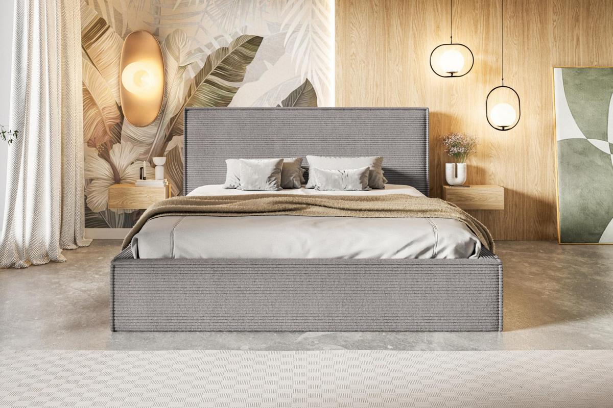 BETT 200x200 - Polsterbett mit Bettkasten und Metallrahmen - Modern Betten - Hochwertiger Poso-Stoff - Kollektion Milano - Grau - Dunkelgrau, Holz/Textil (200/200cm) - Alpi-Möbel