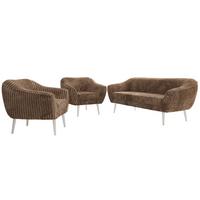 SITZGARNITUR PIRS 3+1+1 - Braun Cord - Weiße Beine - Braun/Weiß, Holzwerkstoff/Textil (180/75/74cm) - MKS