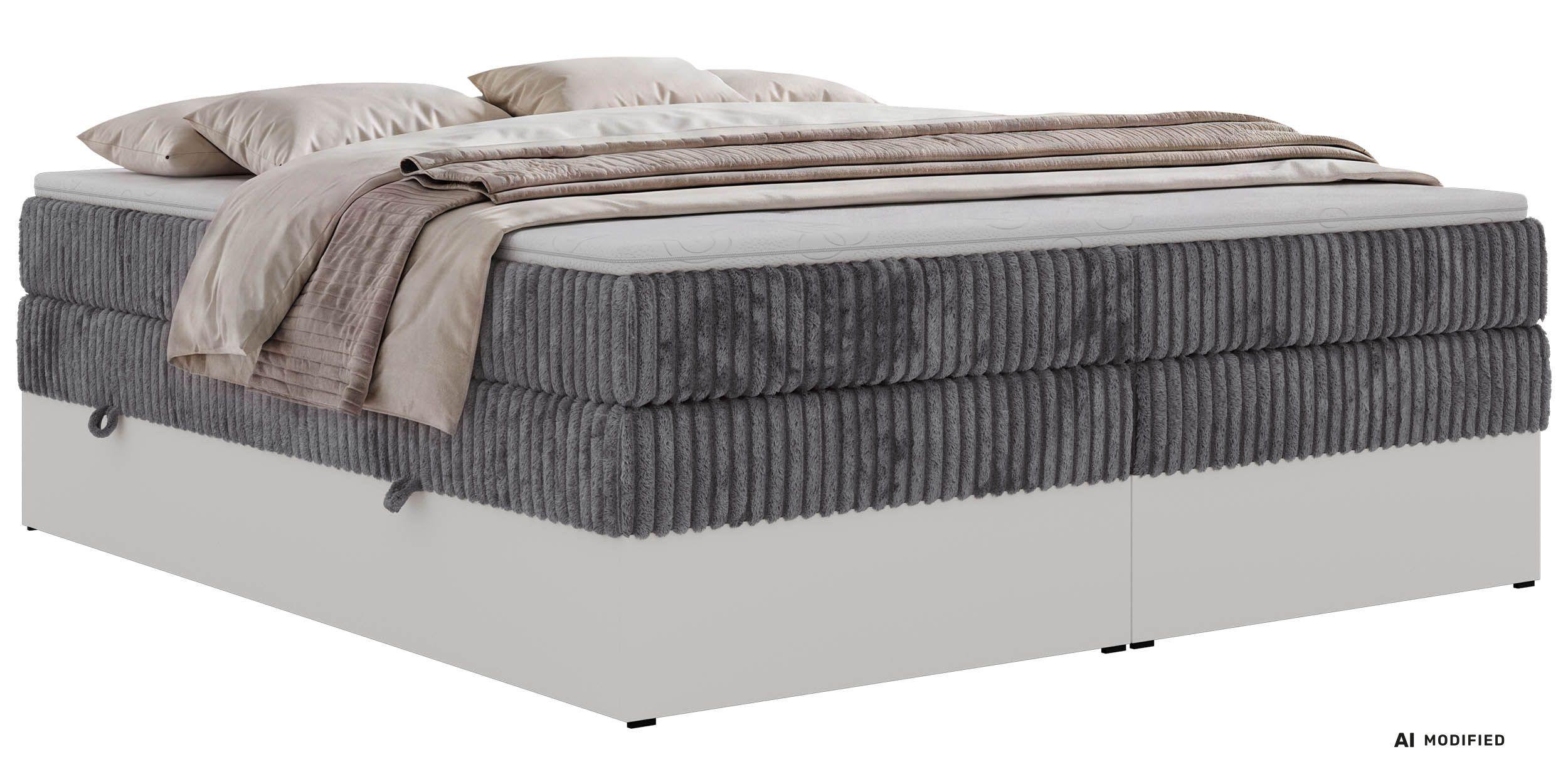 BOXSPRINGBETT TRAVIT ZERO KING 160/200 - Grau Cord - Topper T25 - H4 - Schwarz/Grau, Kunststoff/Textil (160/200cm) - MKS