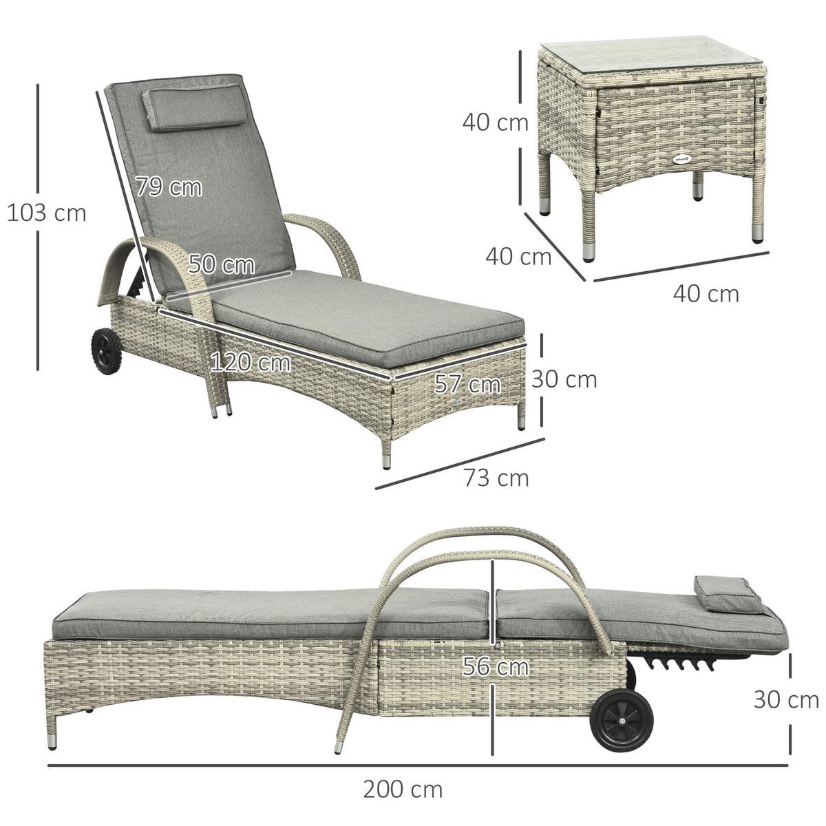 GARTENMÖBEL, Polyrattan+Metall Grau - Grau, Kunststoff - Outsunny