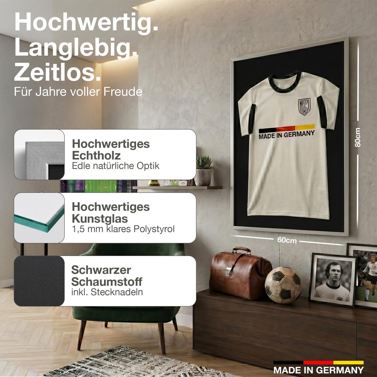 TRIKOTRAHMEN 60/80 mit schwarzem Hintergrund - Silberfarben, Holz (60/80cm) - K-Möbel