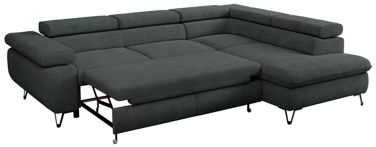 ECKSOFA PEDRO L Dunkelgrau Struktur - Rechts Seite - Dunkelgrau/Schwarz, Textil/Metall (273/208cm) - MKS