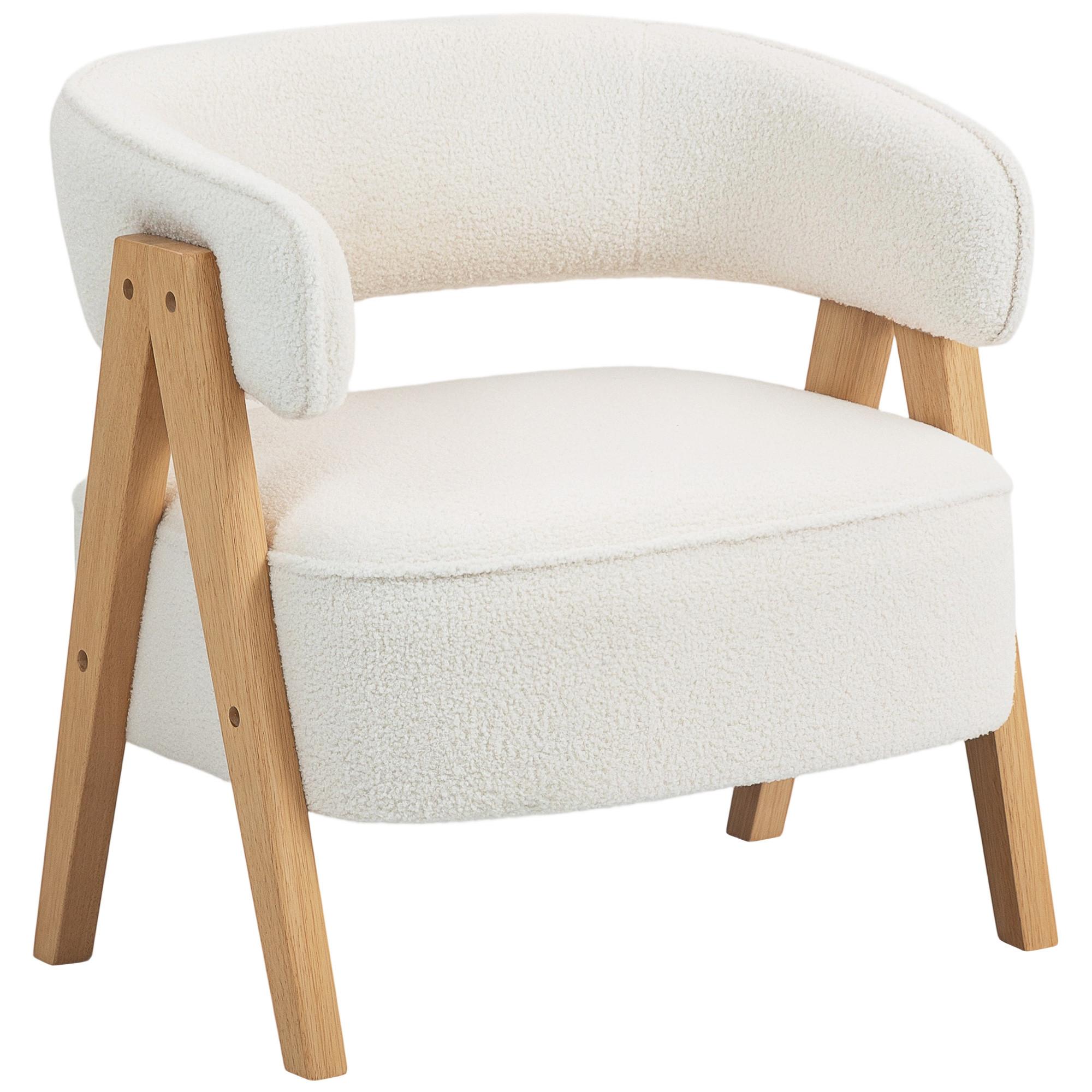 SESSEL gepolsterter Loungesessel mit Armlehnen, Fleece-Optik, Weiß - Weiß/Naturfarben, Holz/Textil (64/71/70cm) - HOMCOM
