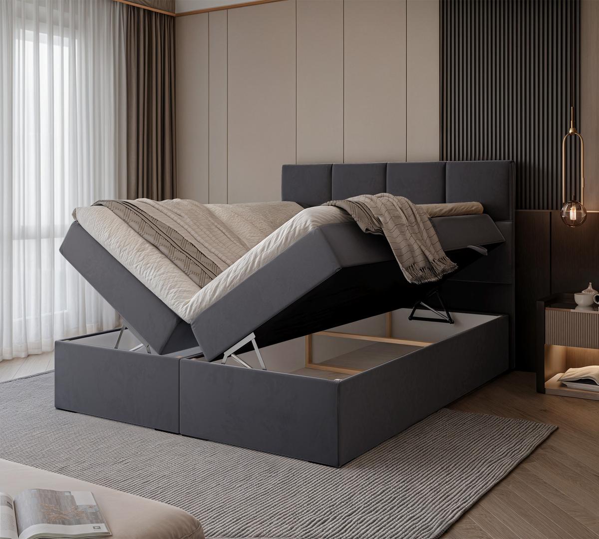 BOXBETT 120x200 cm mit Topper - Anthrazit, Textil (160/200cm) - Idohome