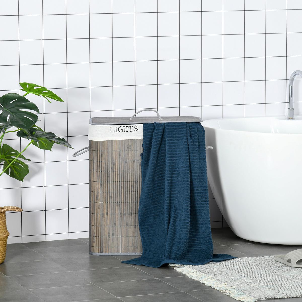 WÄSCHEKORB schmal mit Deckel 100L, Badezimmer, Bambus, Grau - Grau, Naturmaterialien (32/63/52cm) - HOMCOM