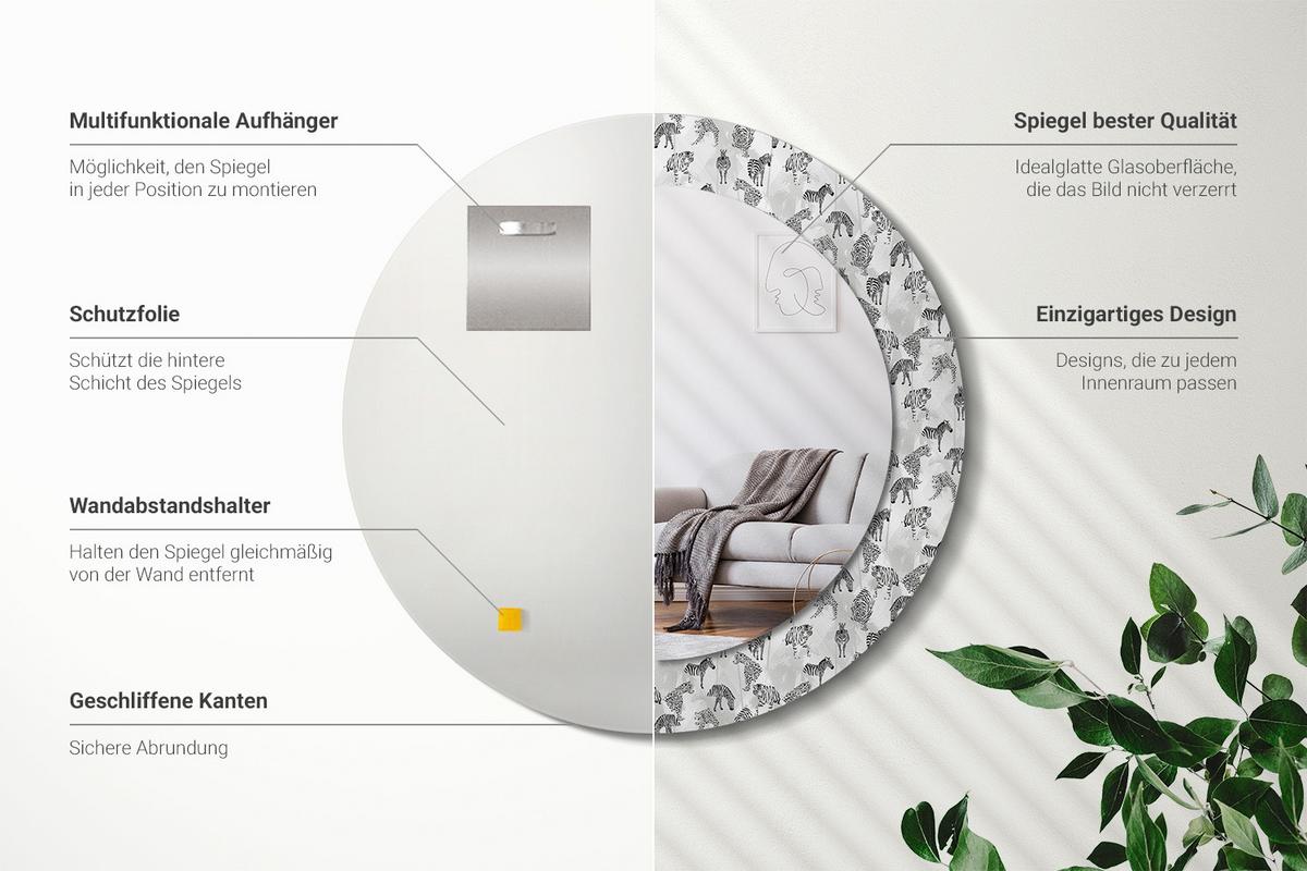 SPIEGEL Rund Ø 60 cm mit Aufdruck - Schwarz, Glas (60/60/0.4cm) - Wallfluent