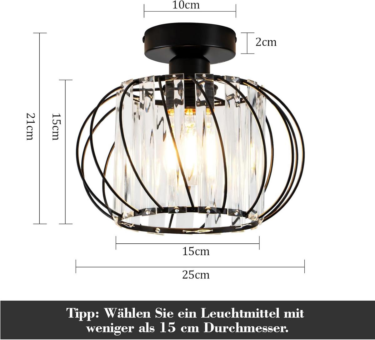 DECKENSTRAHLER Flammel 21/25/25 cm - Schwarz, Metall (21/25/25cm) - ZMH