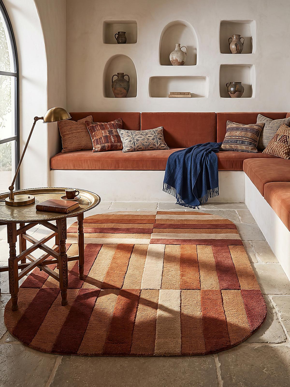 WOLLTEPPICH handgetuftet LUNAN, Blockstreifen, Terrakotta, 140 x 200 cm - Orange, Textil (140/200cm) - KADIMA DESIGN