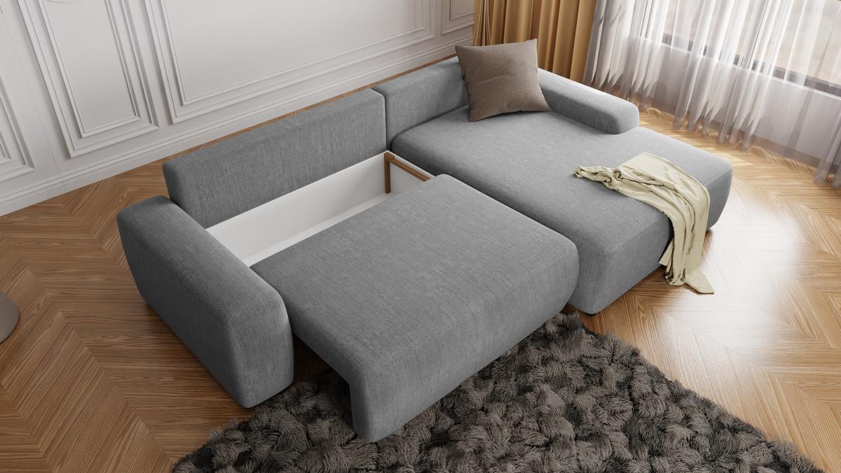 ECKSOFA Lopez Hellgrau Samt-Stoff - Hellgrau/Schwarz, Holz/Kunststoff (264/162cm) - S-Style Möbel