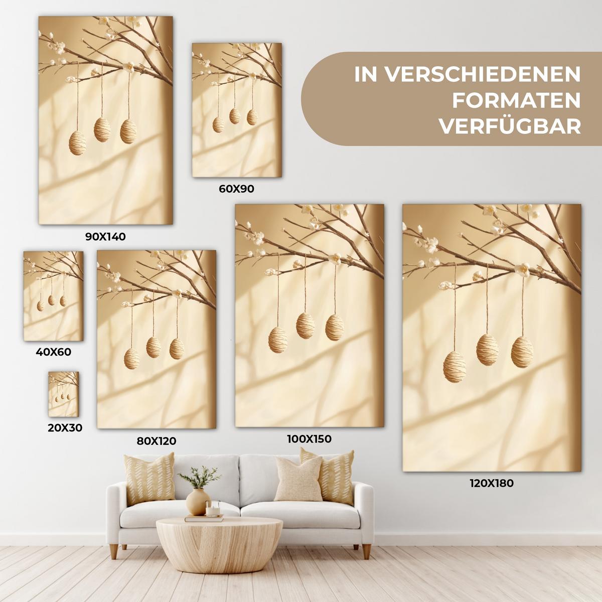 LEINWANDBILD Beige - Osterkuchen - Eier Wanddeko Schlafzimmer 60x90 cm - Beige, Textil (60/90cm) - MuchoWow